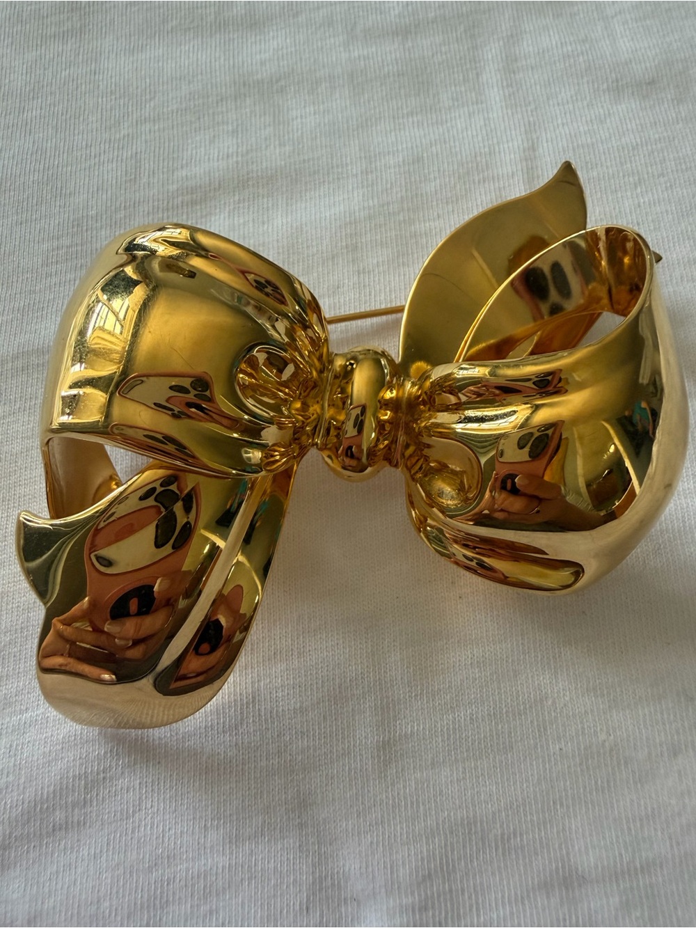 Vintage Monet Gold Statement Bow Brooch Pin - Chunky 1980s Retro Ribbon
